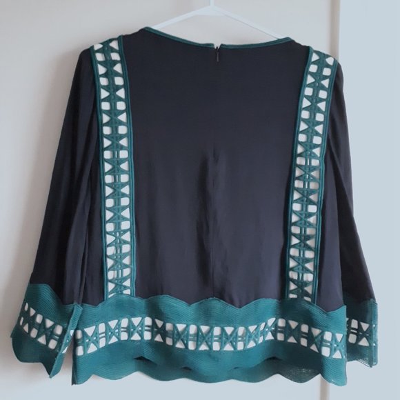 Tory Burch Navy Blue Green and White Silk Blouse - Picture 5 of 14